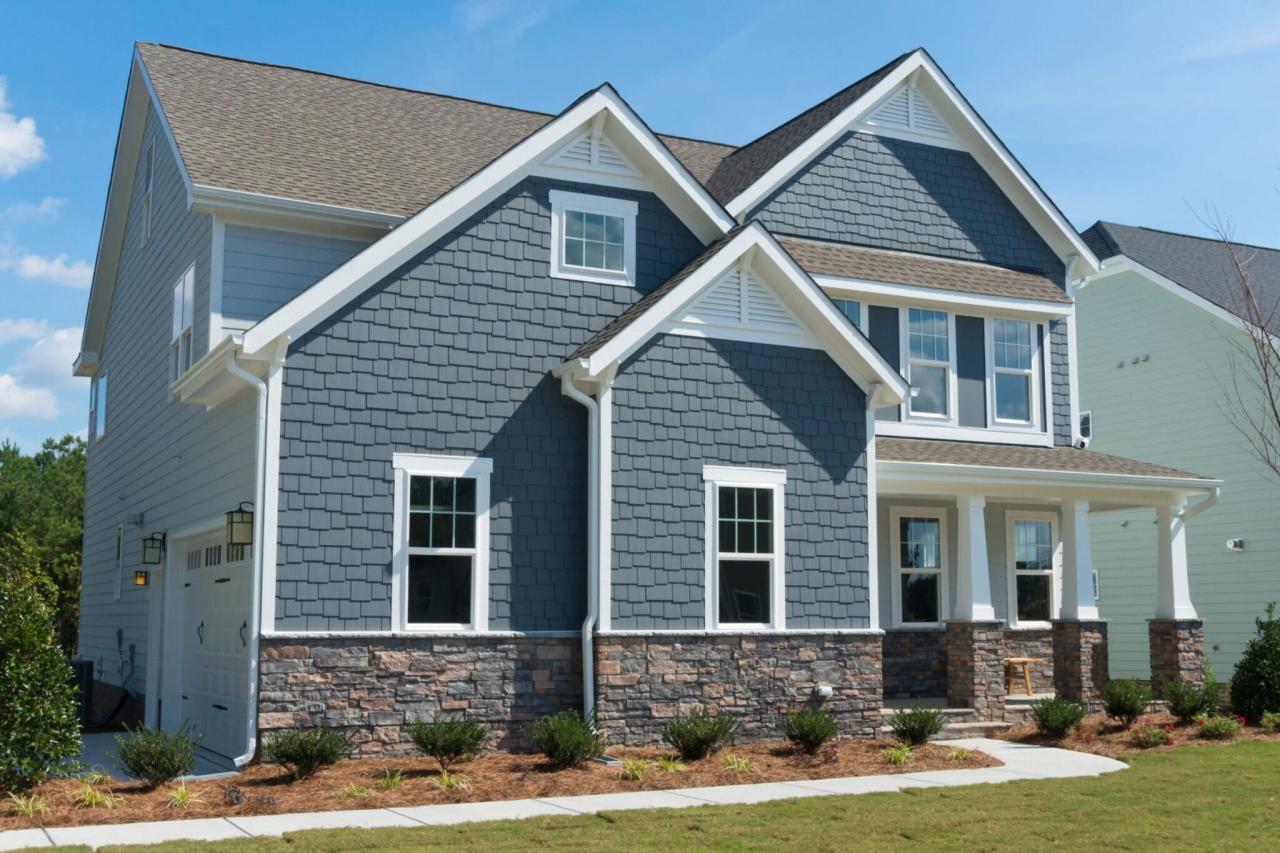 Siding house exterior depositphotos xl suburban roofing vinyl curb appeal material shakes boost ways top stone side blue residential green